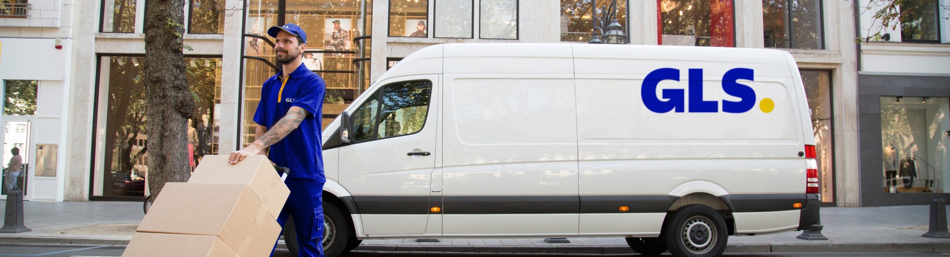 delivery man with the van in the background 