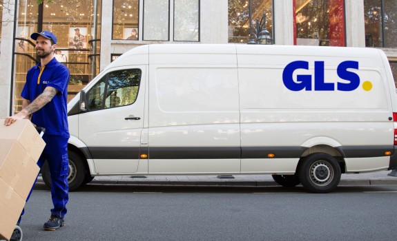 delivery man with the van in the background 