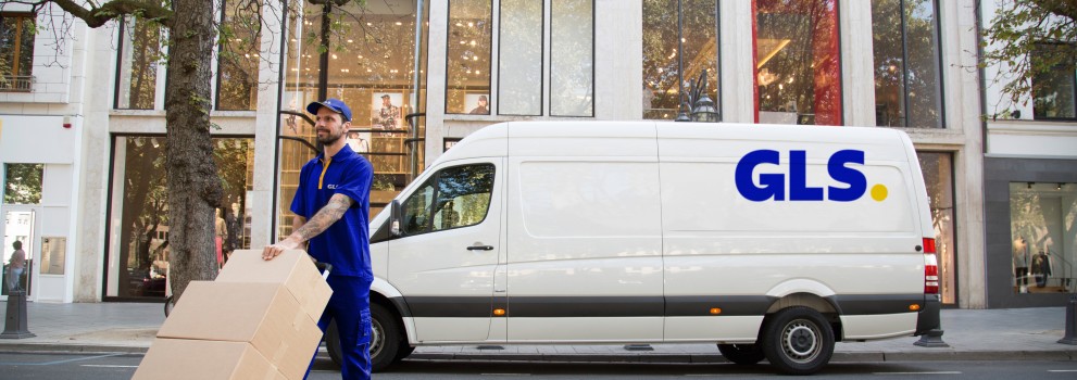delivery man with the van in the background 