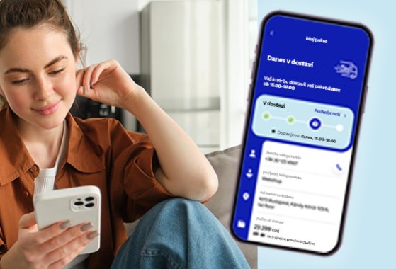 A woman is holding a phone and using the GLS app.